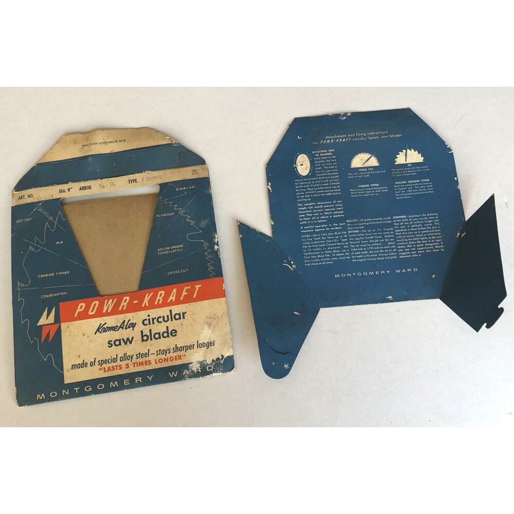 Vintage Powr-Kraft Circular Saw Blade Montgomery Ward Empty Packaging NO BLADE